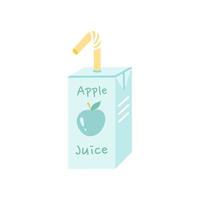 Apple juice in package with straw, childrens drink, vector illustration in flat style on white background