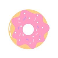 donut en glaseado rosa, ilustración plana vectorial sobre fondo blanco vector