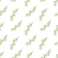 Sea buckthorn twigs on white background, vector seamless pattern in flat hand drawn style