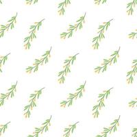 Sea buckthorn twigs on white background, vector seamless pattern in flat hand drawn style