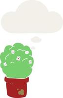cartoon shrub and thought bubble in retro style vector
