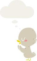 cartoon duckling and thought bubble in retro style vector