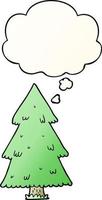 cartoon christmas tree and thought bubble in smooth gradient style vector