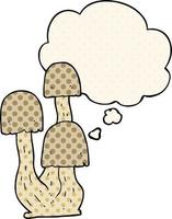 cartoon mushroom and thought bubble in comic book style vector