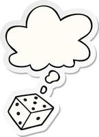 cartoon dice and thought bubble as a printed sticker vector