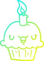 línea de gradiente frío dibujo cupcake de dibujos animados vector