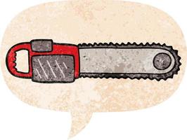 cartoon chainsaw and speech bubble in retro textured style vector