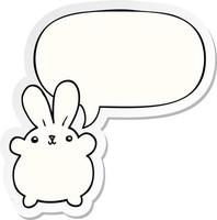 cute cartoon rabbit and speech bubble sticker vector