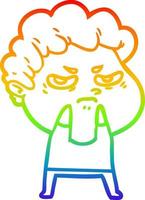 rainbow gradient line drawing cartoon angry man vector