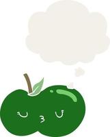 cartoon cute apple and thought bubble in retro style vector