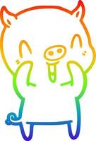 rainbow gradient line drawing happy cartoon pig vector