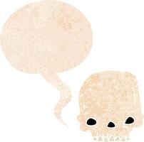 cartoon spooky skull and speech bubble in retro textured style vector