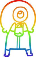 rainbow gradient line drawing cartoon cyclops alien spaceman vector