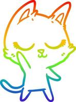 dibujo de línea de gradiente de arco iris gato de dibujos animados tranquilo vector