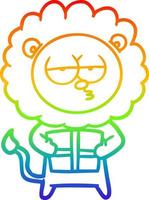 rainbow gradient line drawing cartoon bored lion with present vector