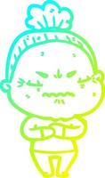 cold gradient line drawing cartoon annoyed old lady vector