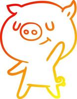 warm gradient line drawing happy cartoon pig waving vector