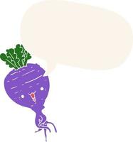 cartoon turnip and speech bubble in retro style vector