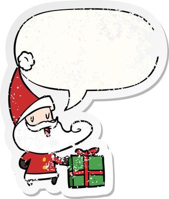 cartoon santa claus and speech bubble distressed sticker