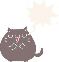 happy cartoon cat and speech bubble in retro style vector