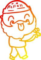 warm gradient line drawing man with beard sticking out tongue vector