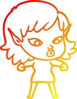 warm gradient line drawing pretty cartoon elf girl vector