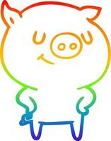 rainbow gradient line drawing happy cartoon pig vector