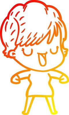 warm gradient line drawing cartoon woman talking