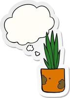 cartoon house plant and thought bubble as a printed sticker vector