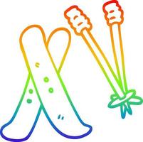 rainbow gradient line drawing cartoon ski and poles vector