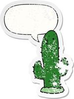 cartoon cactus and speech bubble distressed sticker vector