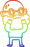 rainbow gradient line drawing cartoon worried man with beard and spectacles vector