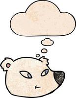 cartoon polar bear face and thought bubble in grunge texture pattern style vector