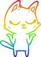 dibujo de línea de gradiente de arco iris gato de dibujos animados tranquilo vector