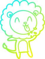 línea de gradiente frío dibujo feliz león de dibujos animados vector