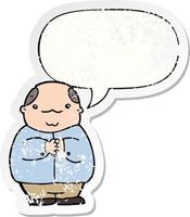 cartoon balding man and speech bubble distressed sticker vector