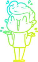 cold gradient line drawing cartoon excited man vector