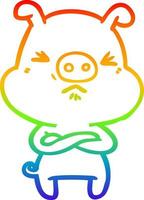 rainbow gradient line drawing cartoon angry pig vector