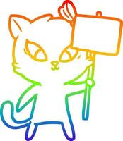 rainbow gradient line drawing cartoon cat vector