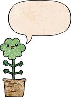 cartoon flower and speech bubble in retro texture style vector
