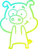 cold gradient line drawing happy cartoon pig vector