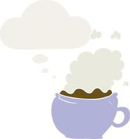 cartoon hot cup of coffee and thought bubble in retro style vector