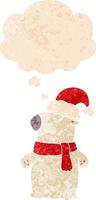 cute cartoon christmas bear and thought bubble in retro textured style vector