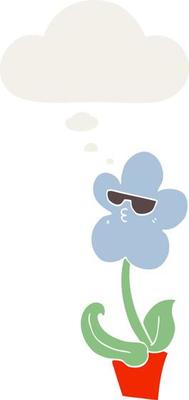 cool cartoon flower and thought bubble in retro style