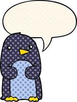 cartoon penguin and speech bubble in comic book style vector