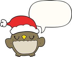 cute christmas owl and speech bubble vector