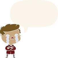 cartoon man crying and speech bubble in retro style vector