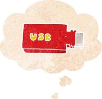 cartoon flash drive and thought bubble in retro textured style vector