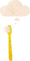 cartoon toothbrush and thought bubble in retro textured style vector