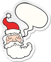 cartoon santa face and speech bubble sticker vector